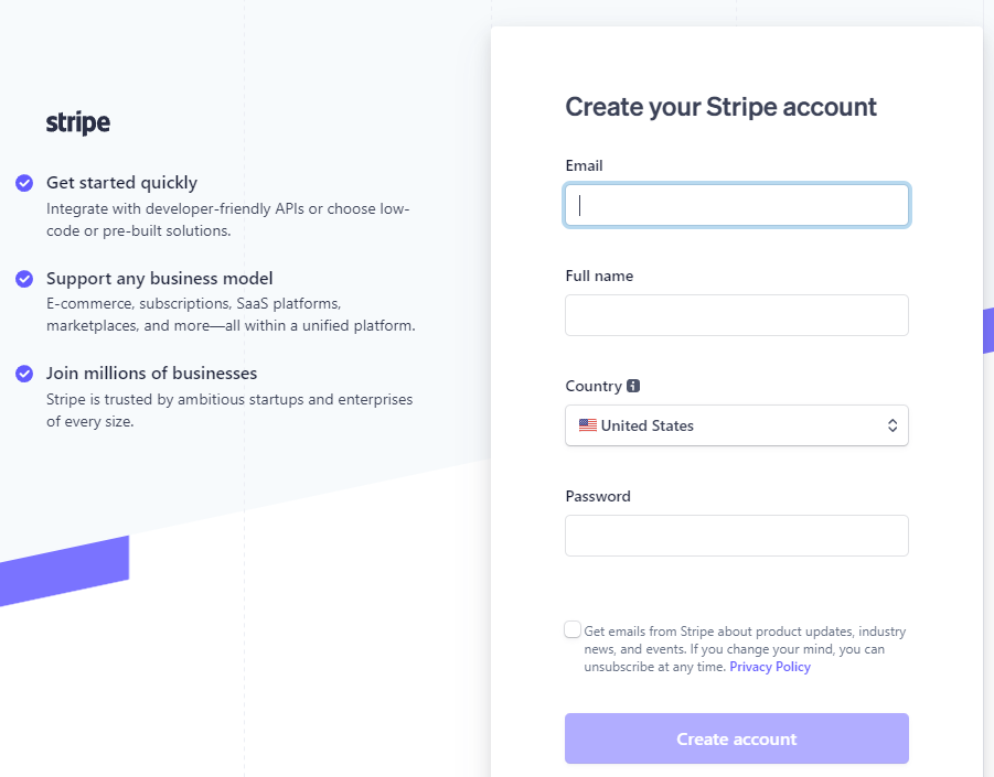 Create Stripe account