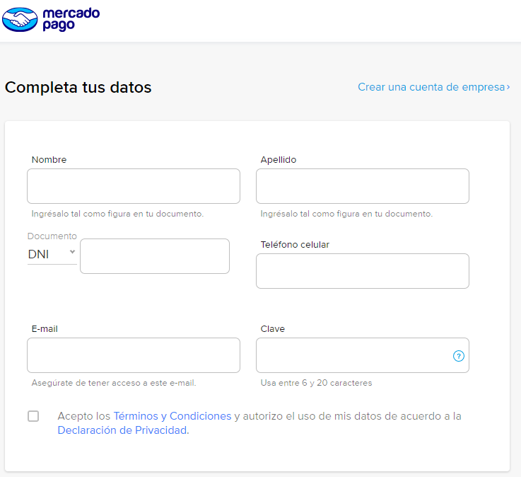 Sign up for Mercado Pago